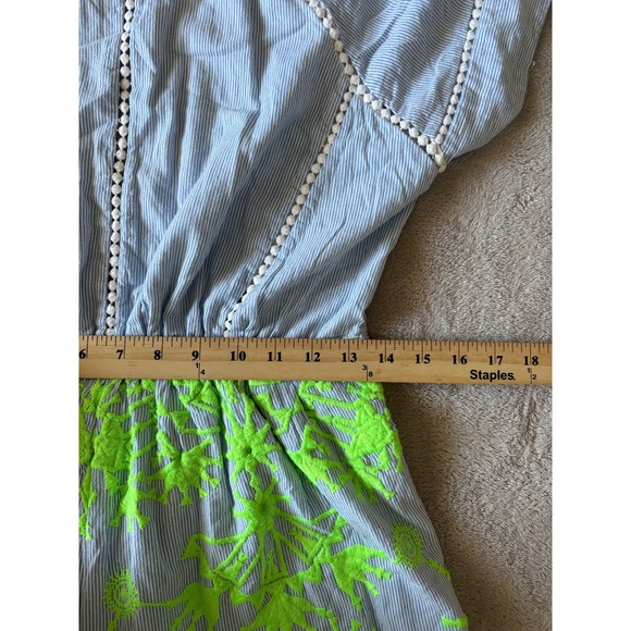 Basta Surf Size‎ Med Striped Romper Neon Palm Print Pom Trim Summer Outfit - Picture 5 of 8